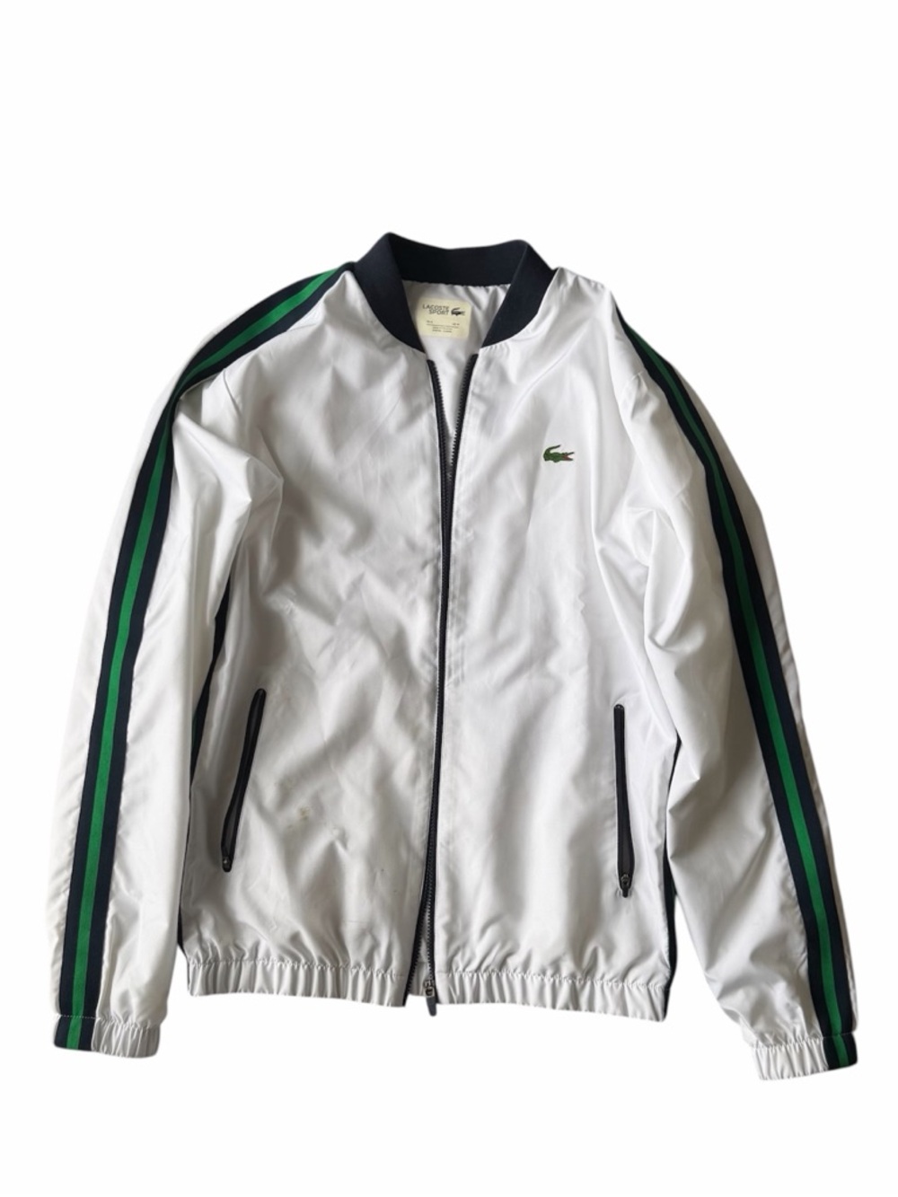 Lacoste Men's White Track Jacket with Green Stripe size M